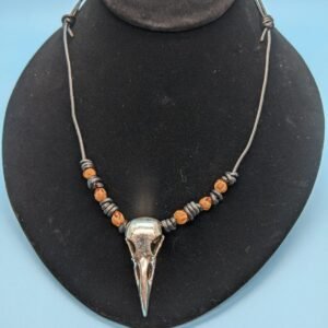 silver raven necklace with navajo ghost beads by Adakair