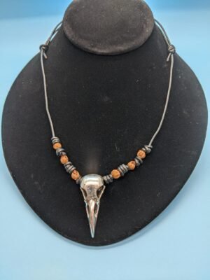 silver raven necklace with navajo ghost beads by Adakair