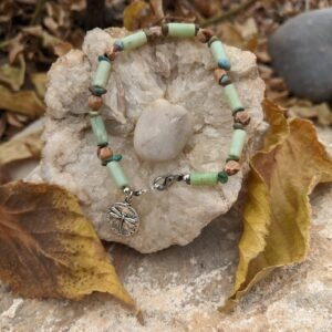 8-Inch Bracelet with Dragonfly Charm – Turquoise, Serpentine & Ghost Beads