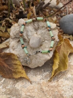 8-Inch Bracelet with Dragonfly Charm – Turquoise, Serpentine & Ghost Beads