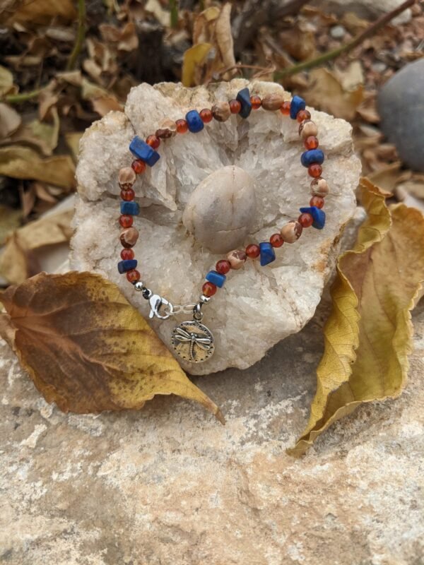 Dragonfly Charm - 8-Inch Lapis, Rustic Glass &Amp; Navajo Ghost Beads