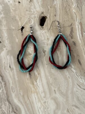Earrings with Turquoise, Black, Red Glass Beads