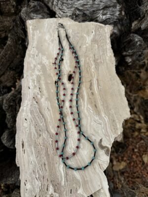Elegant Black, Red and Turquoise Glass Beaded Double Strand Necklace
