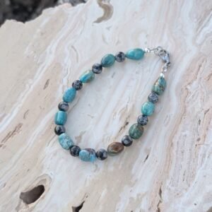 Radiant Turquoise bracelet with snowflake obsidian 7.5" by adakair