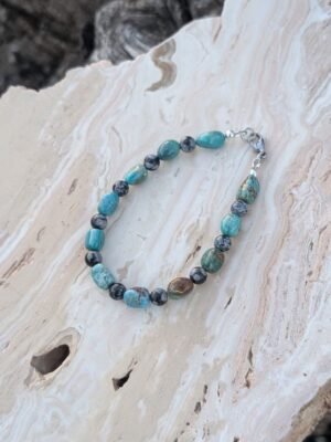 Radiant Turquoise bracelet with snowflake obsidian 7.5" by adakair