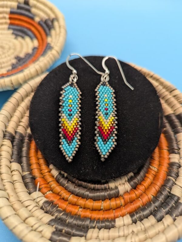 Adakair Feather Collection Earrings, Hand-Beaded, Sterling Silver Hooks, Serene Turquoise Sky - Image 2